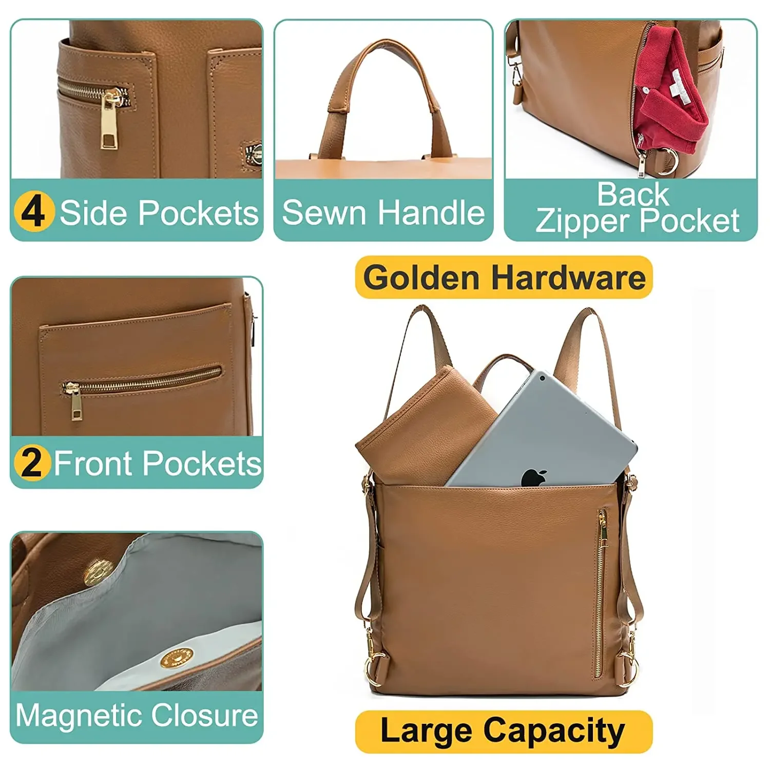 Leather Diaper Backpack Bag with Changing Pad Organizer - Image 3