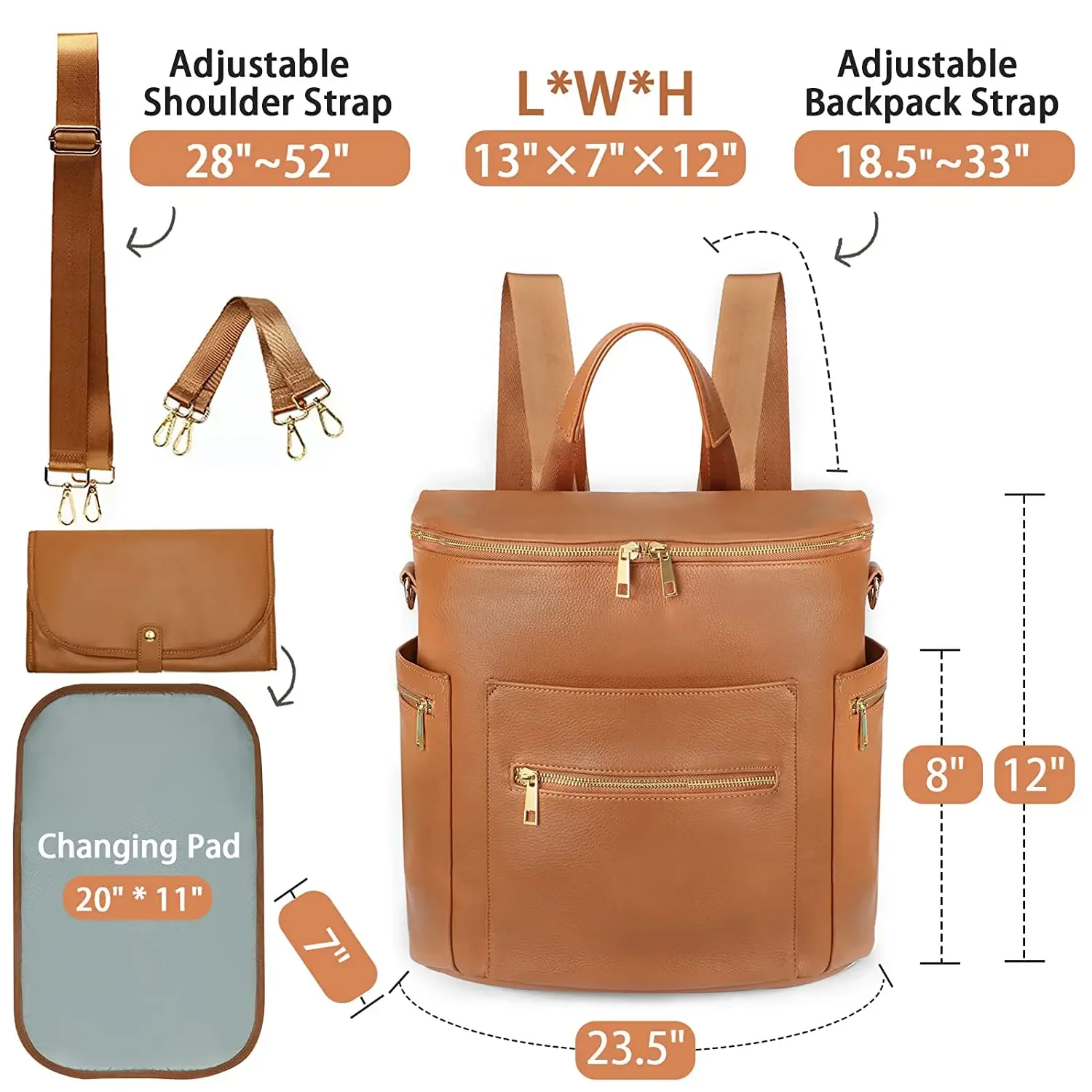 Leather Diaper Backpack Bag with Changing Pad Organizer - Image 2