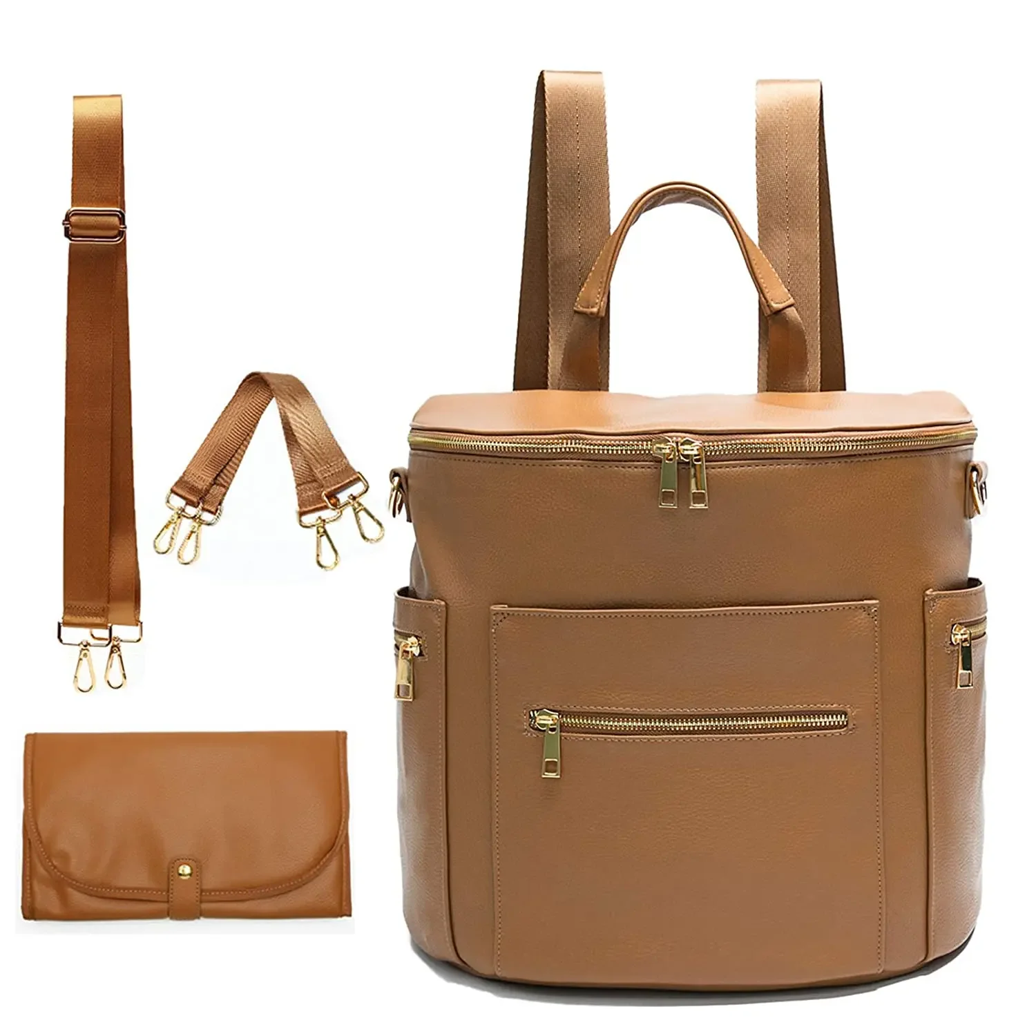 Leather Diaper Backpack Bag with Changing Pad Organizer